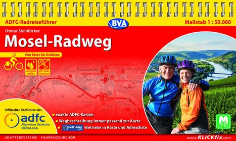 Otmar Steinbicker: ADFC-Radreiseführer Mosel-Radweg 1:50.000 praktische Spiralbindung, reiß- und wetterfest, GPS-Tracks Download, Buch