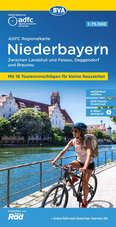 ADFC-Regionalkarte Niederbayern, 1:75.000, mit Tagestourenvorschlägen, reiß- und wetterfest, E-Bike-geeignet, GPS-Tracks Download, Karten