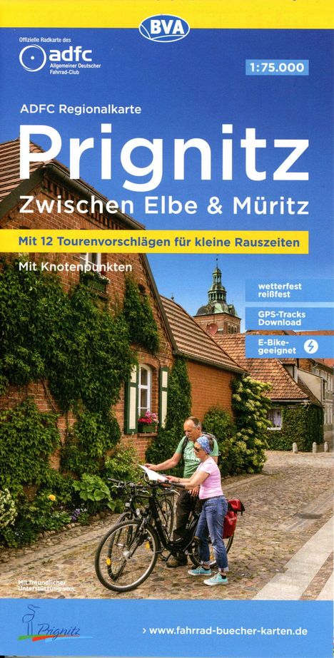 ADFC-Regionalkarte Prignitz, 1:75.000, mit Tagestourenvorschlägen, reiß- und wetterfest, E-Bike-geeignet, mit Knotenpunkten, GPS-Tracks Download,, Karten