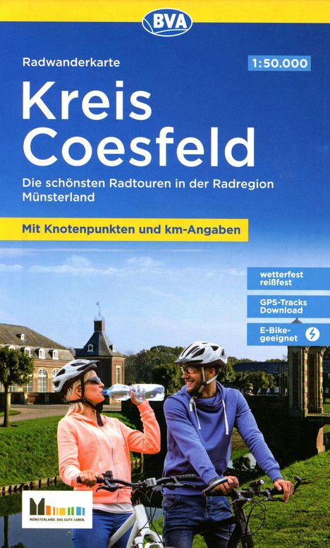 Radwanderkarte BVA Kreis Coesfeld mit Knotenpunkten und km-Angaben, 1:50.000, reiß- und wetterfest, GPS-Tracks Download, E-Bike geeignet, Karten
