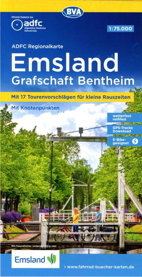 ADFC-Regionalkarte Emsland Grafschaft Bentheim, 1:75.000, mit Tagestourenvorschlägen, reiß- und wetterfest, E-Bike-geeignet, mit Knotenpunkten, GPS-Tracks Download, Karten