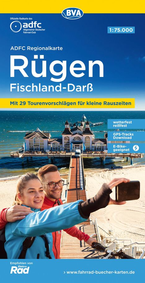 ADFC-Regionalkarte Rügen Fischland-Darß, 1:75.000, mit Tagestourenvorschlägen, reiß- und wetterfest, E-Bike-geeignet, GPS-Tracks-Download, Karten