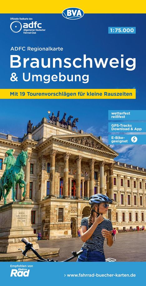 ADFC-Regionalkarte Braunschweig und Umgebung, 1:75.000, mit Tagestourenvorschlägen, reiß- und wetterfest, E-Bike-geeignet, GPS-Tracks-Download, Karten