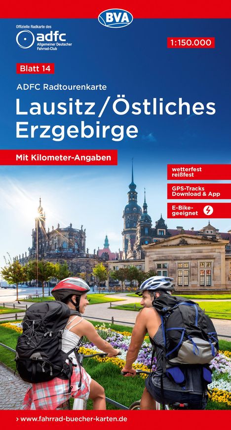 ADFC-Radtourenkarte 14 Lausitz /Östliches Erzgebirge 1:150.000, reiß- und wetterfest, E-Bike geeignet, GPS-Tracks Download, mit Bett+Bike Symbolen, mit Kilometer-Angaben, Karten