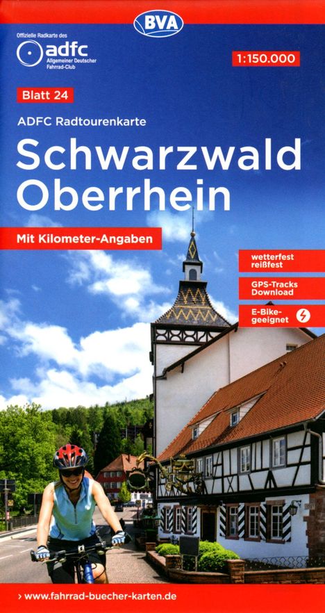 ADFC-Radtourenkarte 24 Schwarzwald Oberrhein 1:150.000, reiß- und wetterfest, E-Bike geeignet, GPS-Tracks Download, mit Bett+Bike Symbolen, mit Kilometer-Angaben, Karten