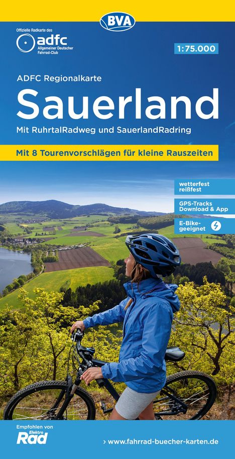 ADFC-Regionalkarte Sauerland mit Tagestouren-Vorschlägen, 1:75.000, reiß- und wetterfest, GPS-Tracks Download, Karten