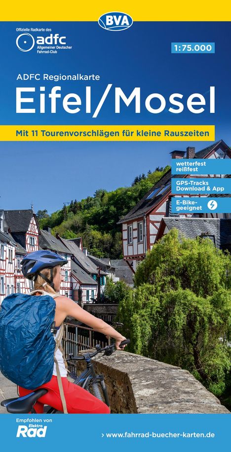 ADFC-Regionalkarte Eifel/ Mosel, 1:75.000, mit Tagestourenvorschlägen, reiß- und wetterfest, E-Bike-geeignet, GPS-Tracks-Download, Karten