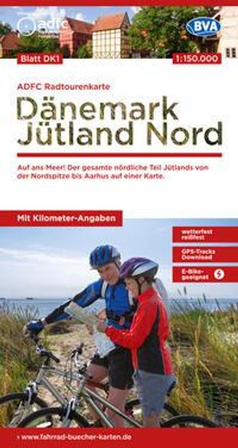 ADFC-Radtourenkarte DK1 Dänemark/Jütland Nord 1:150.000, reiß- und wetterfest, E-Bike geeignet, GPS-Tracks Download, mit Bett+Bike Symbolen, mit Kilometer-Angaben, Karten