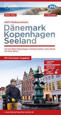 ADFC-Radtourenkarte DK3 Dänemark/Kopenhagen/Seeland 1:150.000, reiß- und wetterfest, E-Bike geeignet, mit GPS-Tracks Download, mit Bett+Bike Symbolen, mit Kilometer-Angaben, Karten