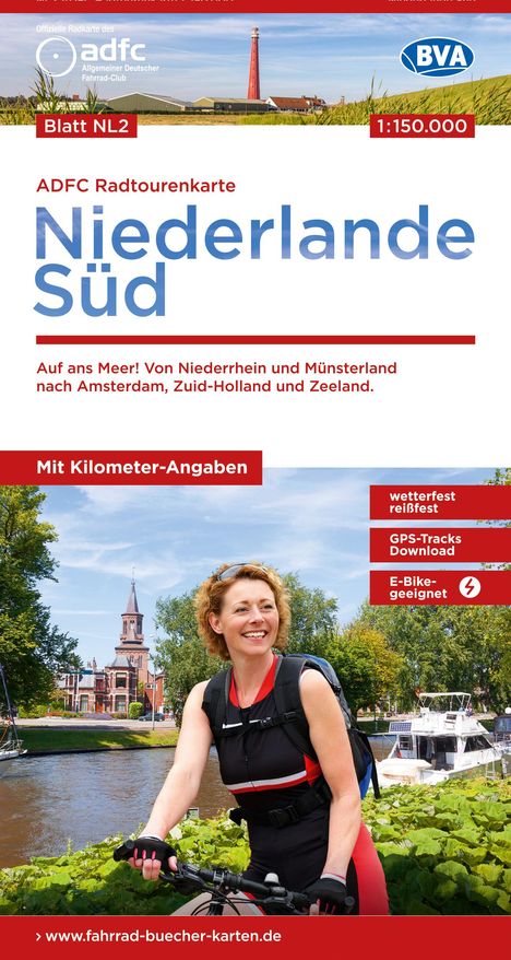 ADFC-Radtourenkarte NL 2 Niederlande Süd 1:150.000, reiß- und wetterfest, E-Bike geeignet, GPS-Tracks Download, mit Knotenpunkten, mit Bett+Bike Symbolen, mit Kilometer-Angaben, Karten