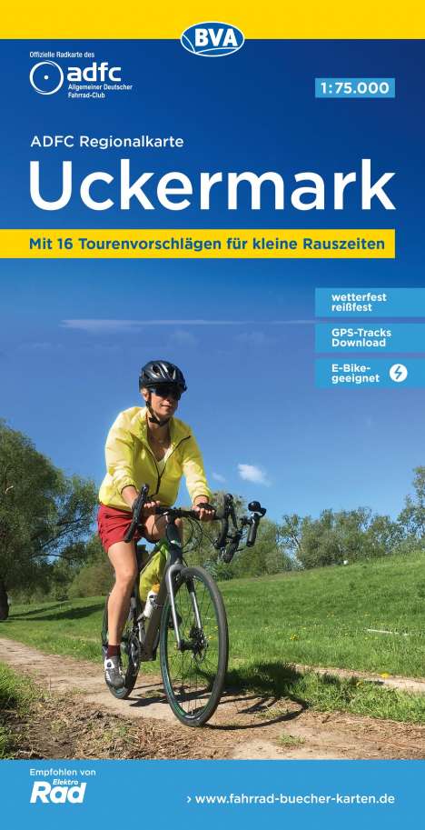 ADFC-Regionalkarte Uckermark, 1:75.000, mit Tagestourenvorschlägen, reiß- und wetterfest, E-Bike-geeignet, GPS-Tracks-Download, Karten