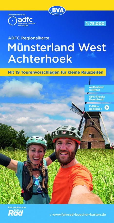 ADFC-Regionalkarte Münsterland West / Flusslandschaft Achterhoek, 1:75.000, mit Tagestourenvorschlägen, reiß- und wetterfest, E-Bike-geeignet, GPS-Tracks-Download, Karten