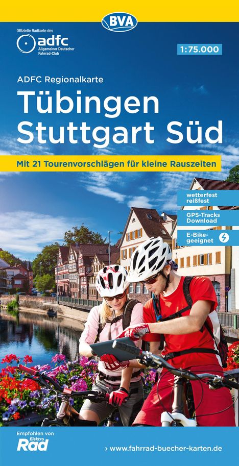 ADFC-Regionalkarte Tübingen - Stuttgart Süd, 1:75.000, reiß- und wetterfest,mit kostenlosem GPS-Download der Touren via BVA-website oder Karten-App, Karten