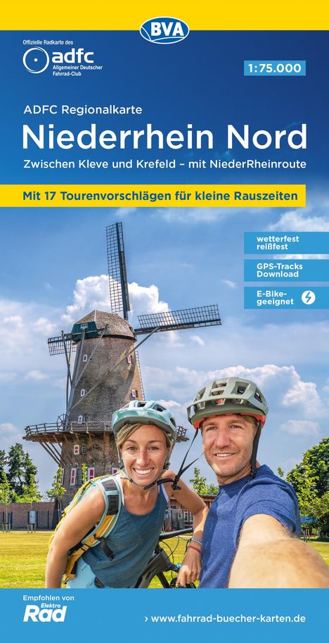 ADFC-Regionalkarte Niederrhein Nord, 1:75.000, mit Tagestourenvorschlägen, reiß- und wetterfest, E-Bike-geeignet, mit Knotenpunkten, GPS-Tracks Download, Karten
