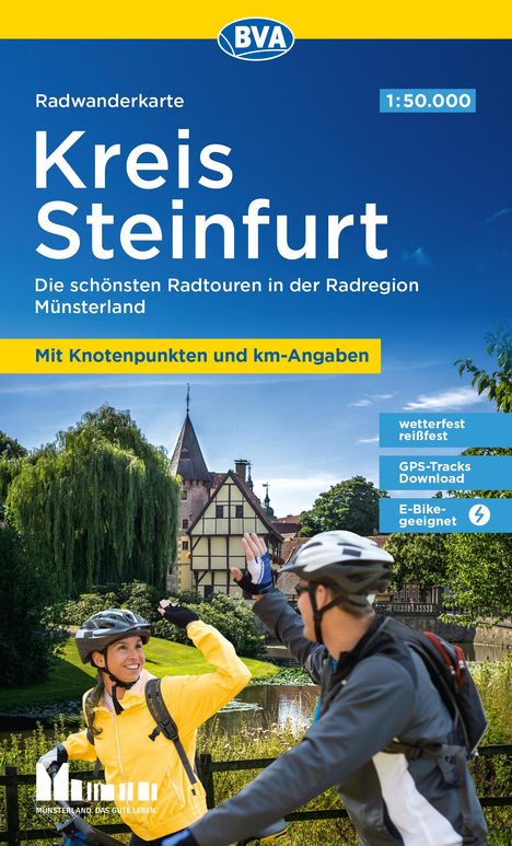 BVA Radwanderkarte Kreis Steinfurt 1:50.000, mit Knotenpunkten und km-Angaben, reiß- und wetterfest, GPS-Tracks Download, E-Bike geeignet, Karten