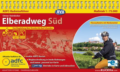 Otmar Steinbicker: ADFC-Radreiseführer Elberadweg Süd 1:75.000 praktische Spiralbindung, reiß- und wetterfest, GPS-Tracks Download, Karten