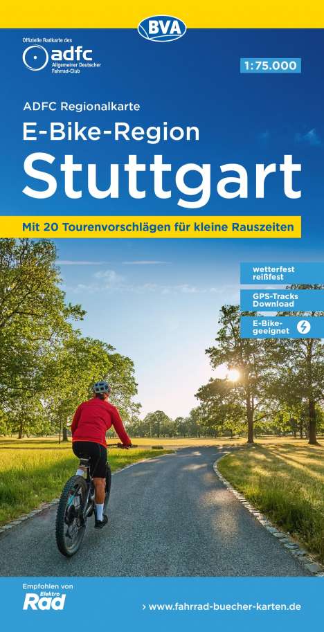 ADFC-Regionalkarte E-Bike-Region Stuttgart, 1:75.000, mit Tagestourenvorschlägen, reiß- und wetterfest, GPS-Tracks Download, Karten