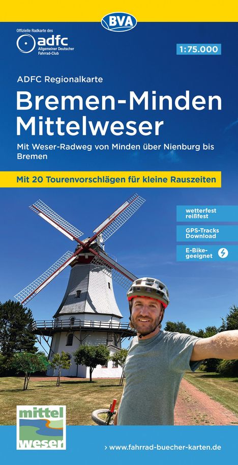 ADFC-Regionalkarte Bremen-Minden Mittelweser, 1:75.000, mit Tagestourenvorschlägen, reiß- und wetterfest, E-Bike-geeignet, GPS-Tracks Download, Karten