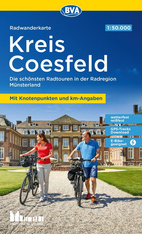 BVA Radwanderkarte Kreis Coesfeld 1:50.000, mit Knotenpunkten und km-Angaben, reiß- und wetterfest, GPS-Tracks Download, E-Bike geeignet, Karten