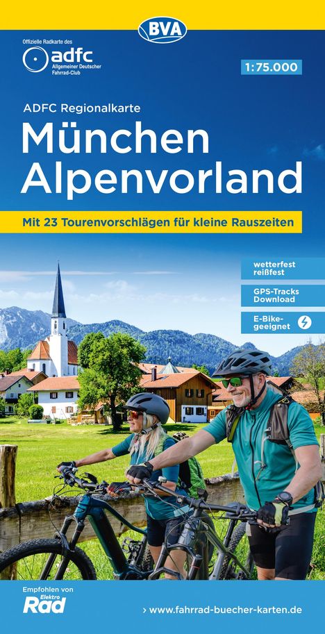 ADFC-Regionalkarte München Alpenvorland, 1:75.000, mit Tagestourenvorschlägen, reiß- und wetterfest, E-Bike-geeignet, GPS-Tracks Download, Karten