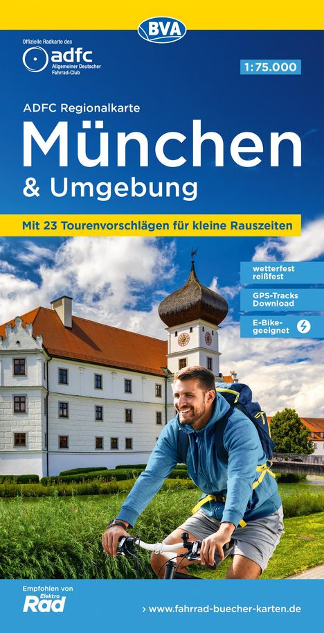 ADFC-Regionalkarte München und Umgebung, 1:75.000, mit Tagestourenvorschlägen, reiß- und wetterfest, E-Bike-geeignet, GPS-Tracks Download, Karten