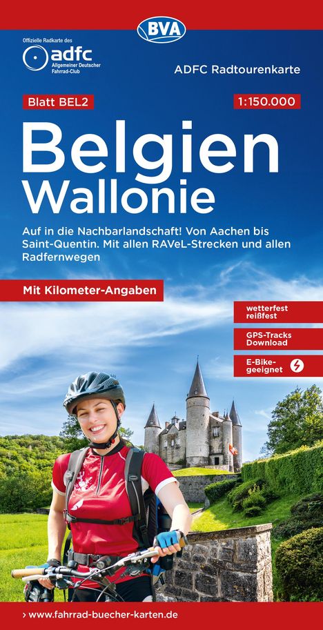 ADFC-Radtourenkarte BEL 2 Belgien Wallonie 1:150.000, reiß- und wetterfest, E-Bike geeignet, GPS-Tracks Download, Karten