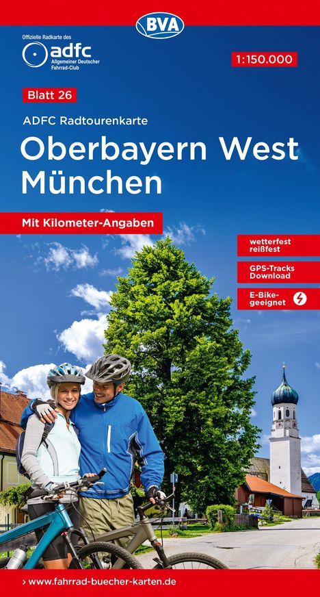 ADFC-Radtourenkarte 26 Oberbayern West München 1:150.000, reiß- und wetterfest, E-Bike geeignet, GPS-Tracks Download, Karten