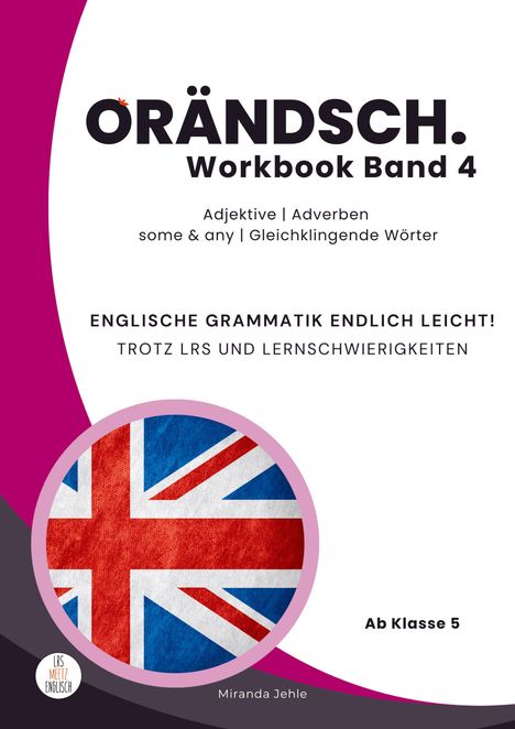 "ORÄNDSCH. Workbook Band 4" steht oben, darunter Themen und der Hinweis "Ab Klasse 5". Unten eine britische Flagge in einem Kreis.