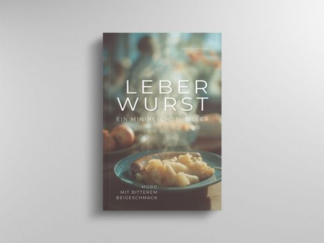 Titel: "Leberwurst", Untertitel: "Ein Minipsychothriller", Zusatz: "Mord mit bitterem Beigeschmack". Teller mit Wurst.