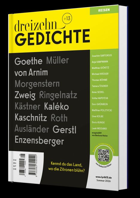 „dreizehn GEDICHTE“, Autorenliste, „Kennst du das Land, wo die Zitronen blühn?“, QR-Code, Website, Sommer 2026.