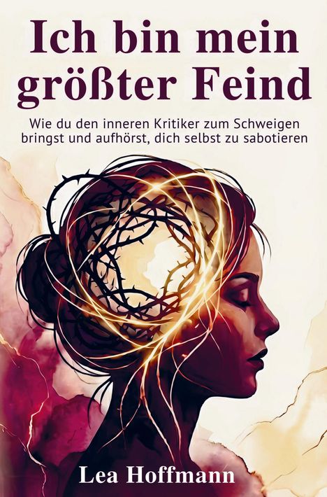 "Ich bin mein größter Feind. Wie du den inneren Kritiker zum Schweigen bringst..." Illustration: Frau mit Dornenkrone.