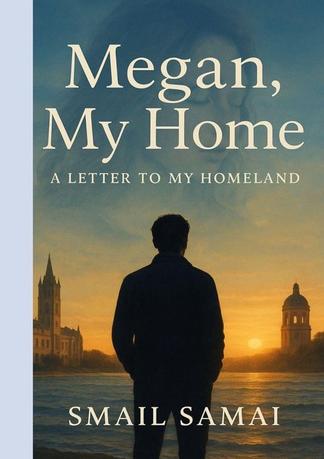 „Megan, My Home: A Letter to My Homeland“ von Smail Samai. Silhouette eines Mannes vor Sonnenuntergang am Wasser.