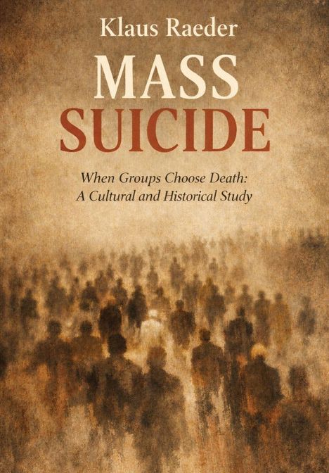 „Klaus Raeder MASS SUICIDE When Groups Choose Death: A Cultural and Historical Study“. Verschwommene Personenmenge.