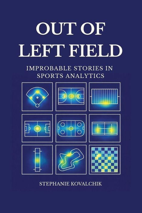 Text: "Out of Left Field: Improbable Stories in Sports Analytics. Stephanie Kovalchik." Unten Diagramme mit Sportfeldern.