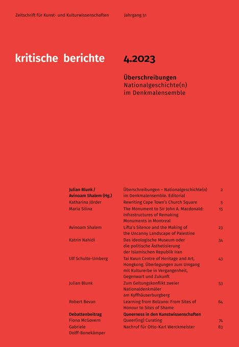 Kritische Berichte: Zeitschrift für Kunst- und Kulturwissenschaften / Jahrgang 51, Heft 4.2023, Buch