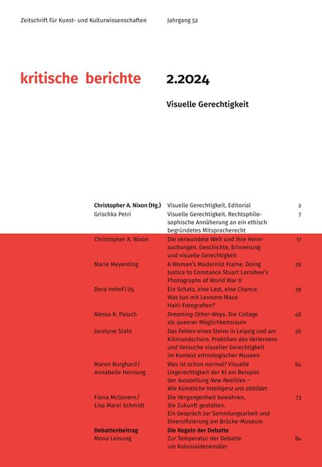 Kritische Berichte : Zeitschrift für Kunst- und Kulturwissenschaften / Jahrgang 52, Heft 2.2024, Buch