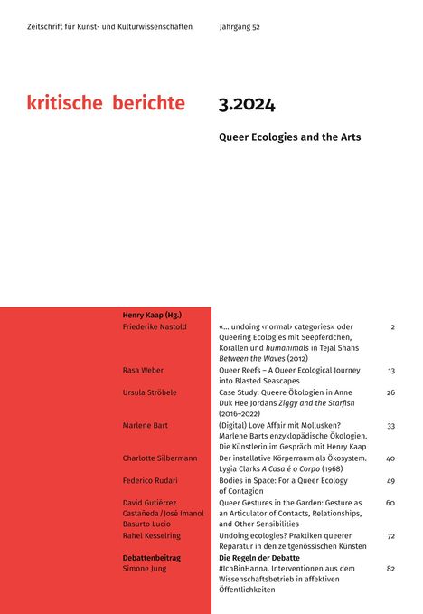 Kritische Berichte : Zeitschrift für Kunst- und Kulturwissenschaften / Jahrgang 52, Heft 3.2024, Buch