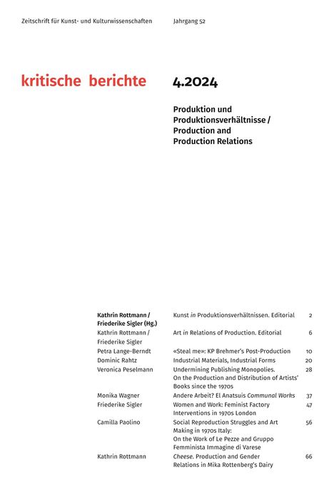 Kritische Berichte : Zeitschrift für Kunst- und Kulturwissenschaften / Jahrgang 52, Heft 4.2024, Buch