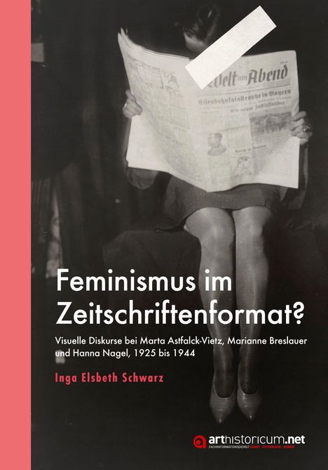 "Feminismus im Zeitschriftenformat?" Frau liest Zeitung, sitzend, Beine überschlagen.