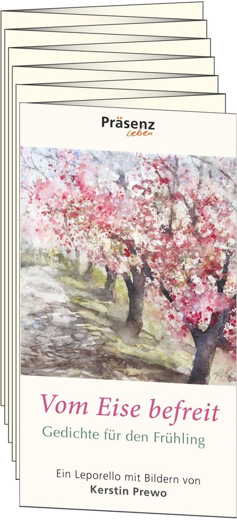 "Vom Eise befreit", Gedichte für den Frühling. Illustration von blühenden Bäumen in zarten Farben.