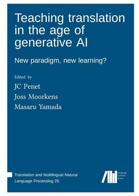 Blaues Cover mit weißem Text: "Teaching translation in the age of generative AI. New paradigm, new learning?"