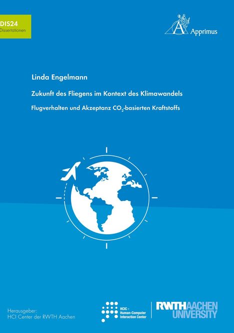 Ein blaues Cover mit Text über die Zukunft des Fliegens und ein globusartiges Logo mit einem Flugzeug.