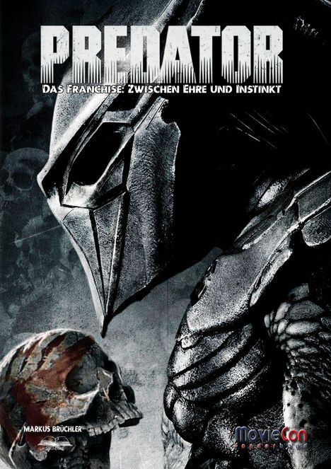 „PREDATOR: Das Franchise zwischen Ehre und Instinkt“. Dunkle Erscheinung mit Helm blickt auf Schädel.