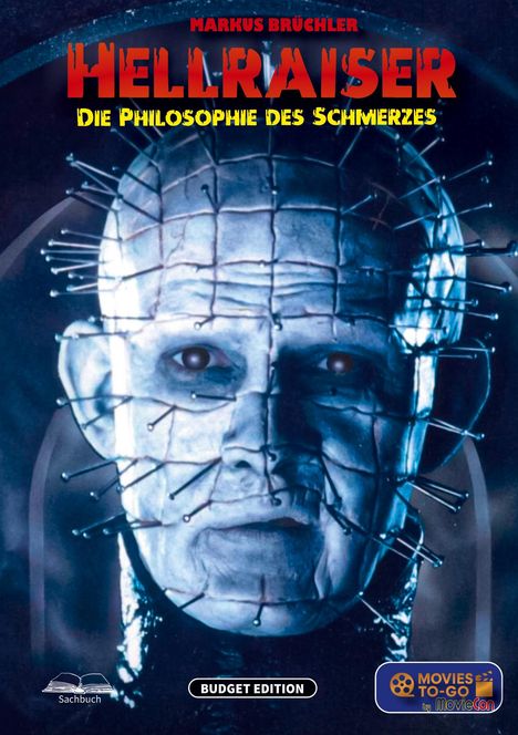 Text: "MARKUS BRÜCHLER HELLRAISER DIE PHILOSOPHIE DES SCHMERZES". 

Ein Gesicht mit Nägeln im Kopf.