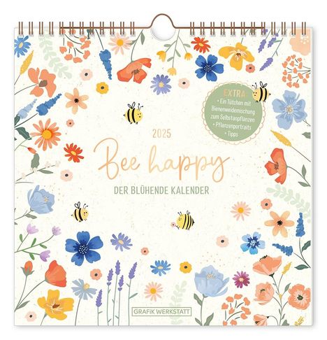 Wandkalender quadratisch 2025 Bee happy, Kalender