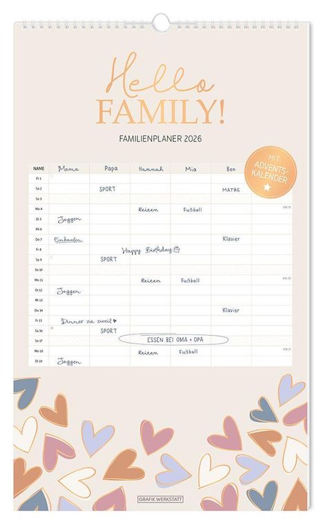 Familienplaner 2026 Hello Family!, Kalender