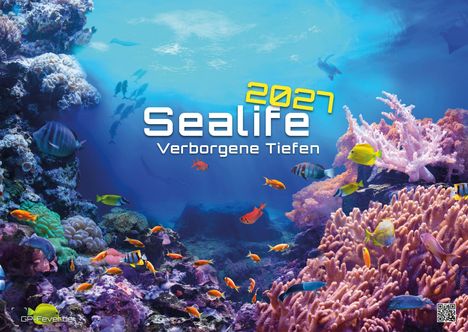 2027 Sealife Verborgene Tiefen. Farbenfrohes Unterwasserpanorama mit Korallenriffen und Fischen in leuchtenden Farben.