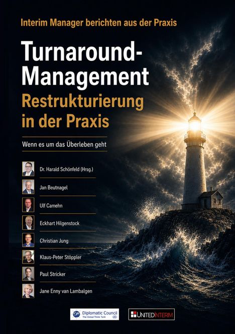 "Interim Manager berichten aus der Praxis: Turnaround-Management. Ein Leuchtturm strahlt über stürmischer See."