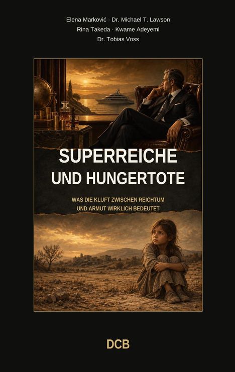 Namen: Elena Marković, Dr. Michael T. Lawson, Rina Takeda, Kwame Adeyemi, Dr. Tobias Voss. "SUPERREICHE UND HUNGERTOTE".