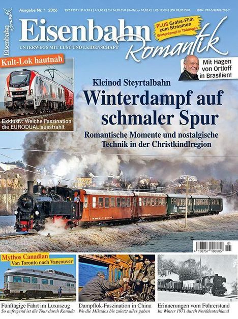 Kleinod Steyrtalbahn: Winterdampf auf schmaler Spur – Nostalgische Technik in winterlicher Landschaft. Lok fährt dampfend.